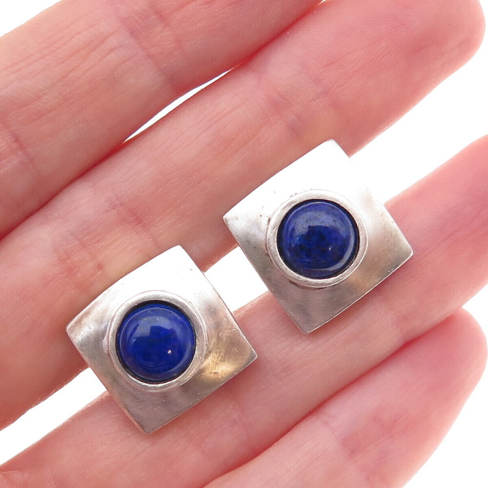 Robin Rotenier 925 Sterling Silver Vintage Real Lapis Modernist Square Cufflinks